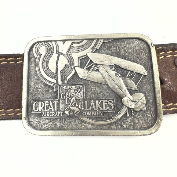 Great Lakes Aircraft Company Brown Leather Belt Mens 36 Bergamot Brass Work 1976 - Picture 3 of 11